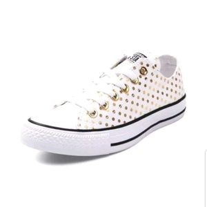 Converse Shoes - 🆕️NWT RARE White & Gold Polka Dots Converse Sz 12 Converse Shoes - 🆕️NWT RARE White & Gold Polka Dots Converse Sz 12
